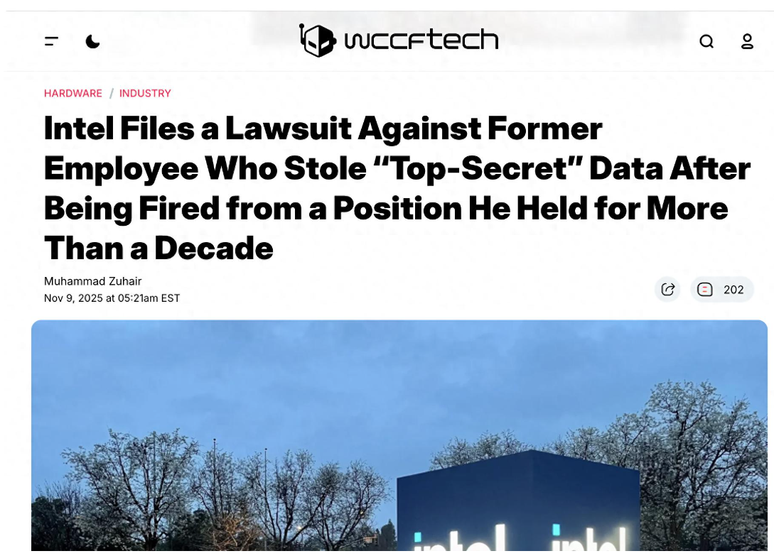 英特尔起诉前员工:解雇后下载上万份“绝密”文件